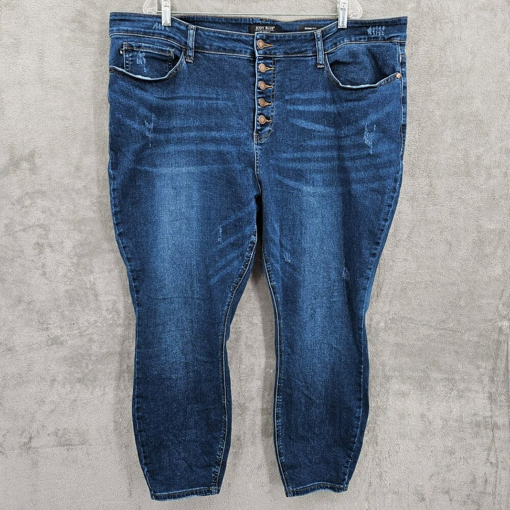 Judy Blue Skinny Fit Jeans 24W Dark Wash Button Fly Lightly Distressed High Rise